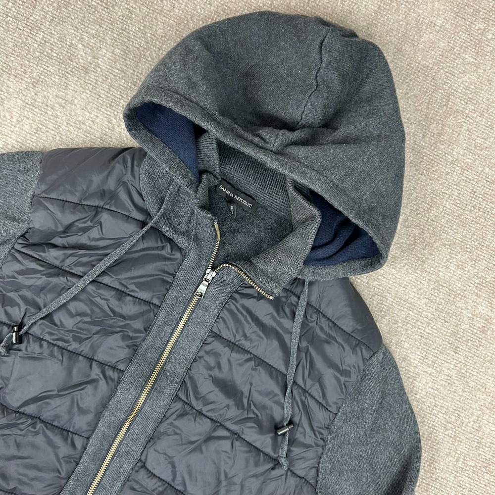 Banana Republic Hybrid Jacket Mens Medium Gray Knit Long Sleeve Hooded Full Zip